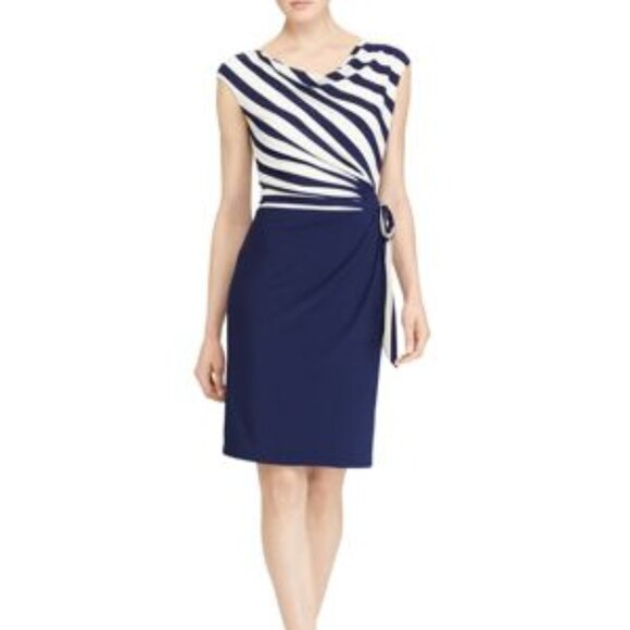 LAUREN Ralph Lauren Striped-Bodice Tie Waist Sheath Party Dress - Picture 1 of 1